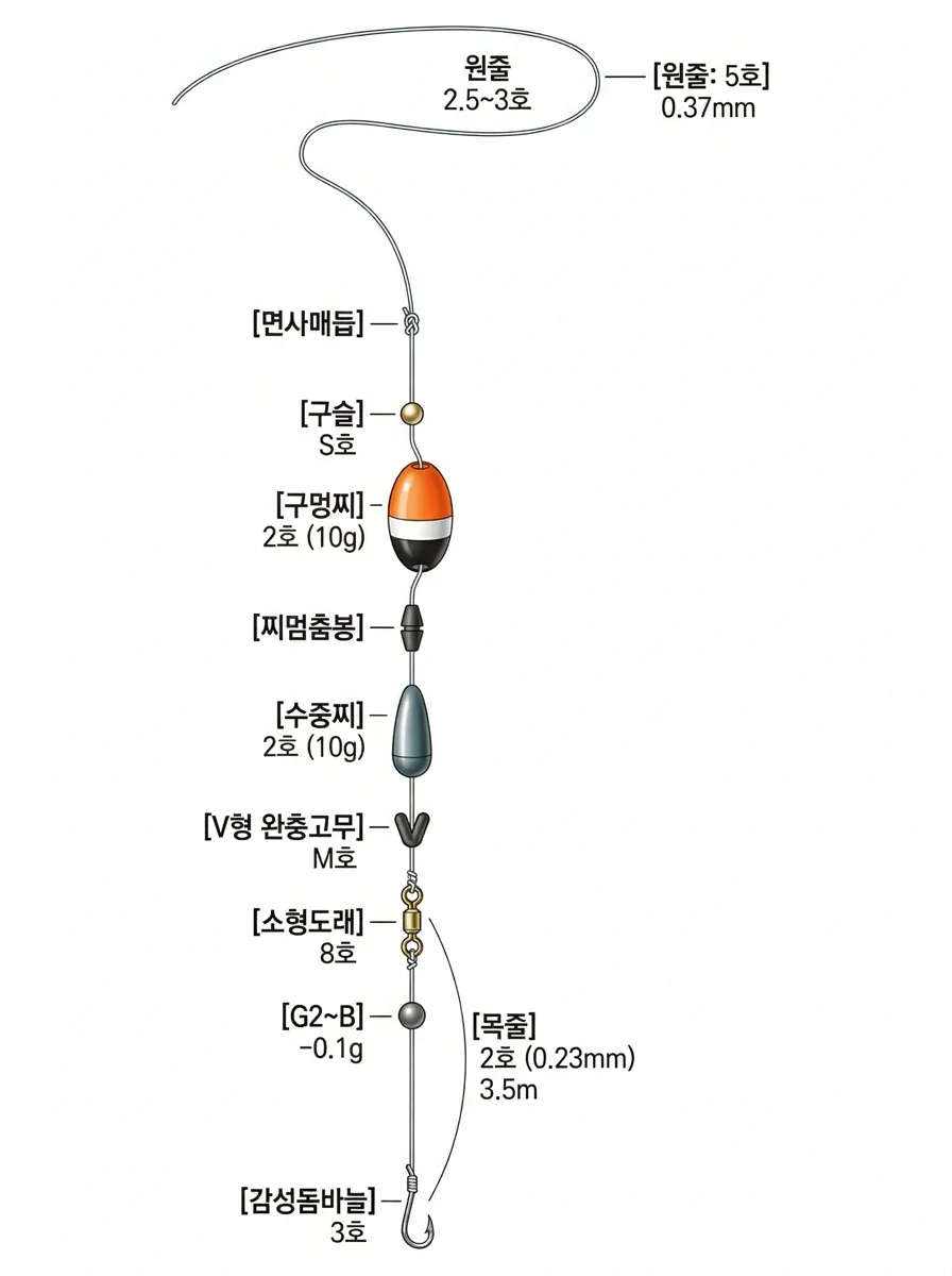 반유동 찌채비 채비 이미지