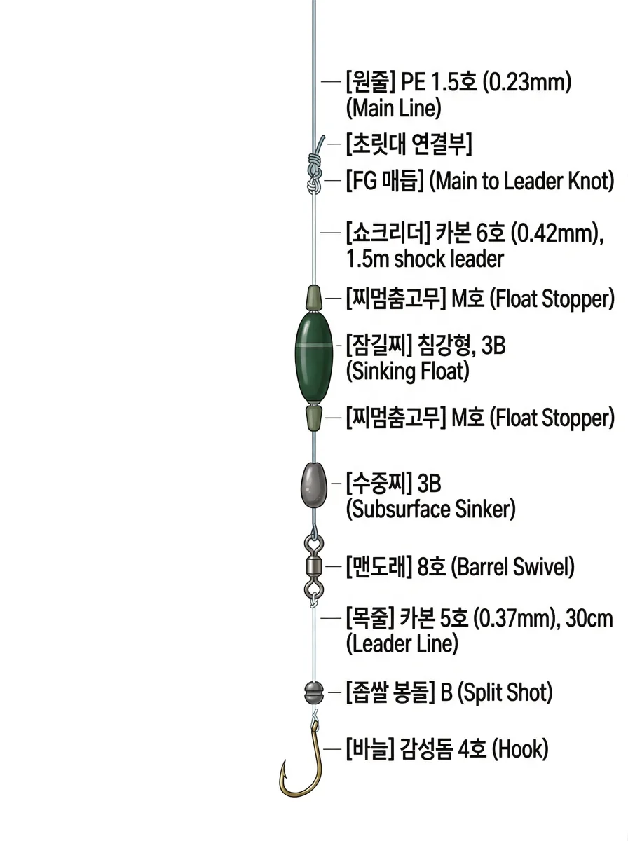 잠길찌 채비 채비 이미지